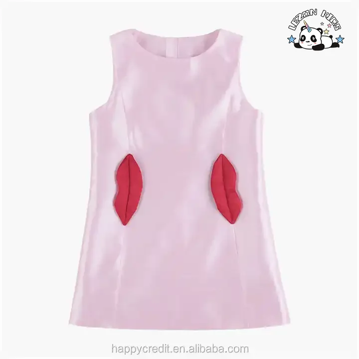LEZONKIDS - Vestido de Seda Rosa com Bolsos Laterais e Decote Redondo sem Mangas para Meninas de 3 Anos
